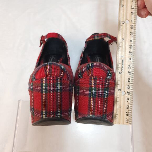 Vintage Y2k Plaid Platform Mary Jane Heels 6 Red 6.5 Inch Heel Height Pleasers - Picture 5 of 10